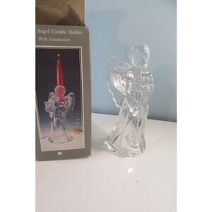 Christmas Glass Angel Holding Musical Instrument Candle Holder
